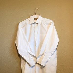 2 Dress shirts, white and navy pin striped